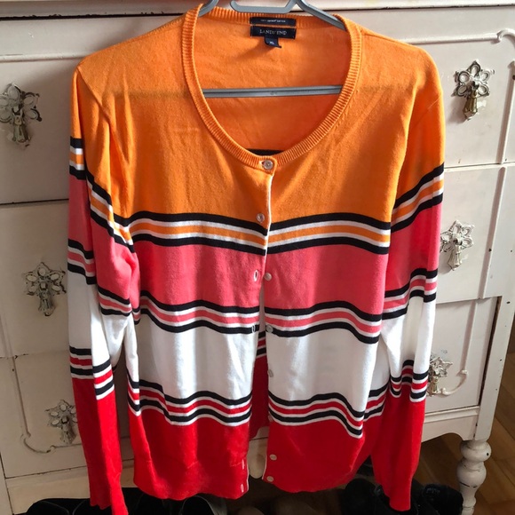 Lands End vintage 100% supima cotton bright striped cardigan - Picture 1 of 4